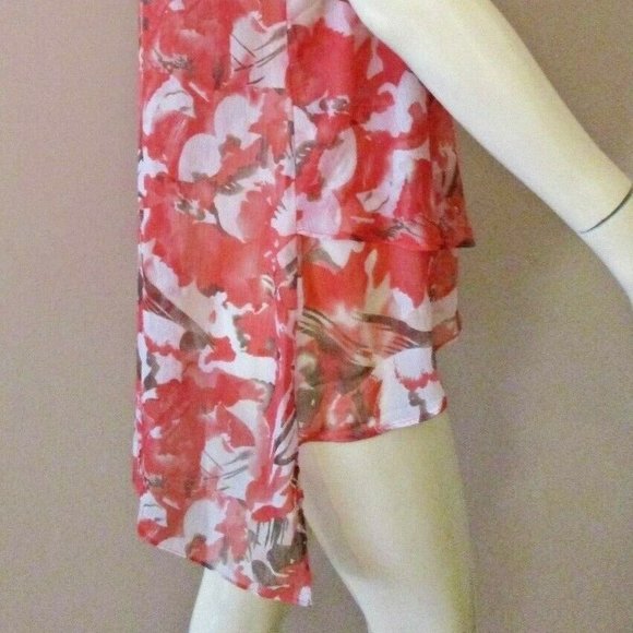Pretty Coral Floral Hi-Lo Tunic sz M Sheer Crepe Chiffon - Picture 8 of 11